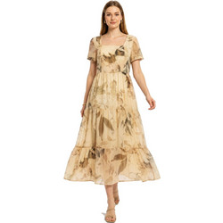 Anna Raxevsky Midi Καλοκαιρινό Καθημερινό Φόρεμα Floral Μπεζ D26107
