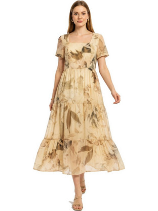 Anna Raxevsky Midi Καλοκαιρινό Καθημερινό Φόρεμα Floral Μπεζ D26107