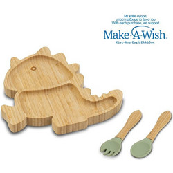 Nava We Care Dino Βρεφικό Σετ Φαγητού Bamboo Μπεζ Πράσινο Mint 3τμχ