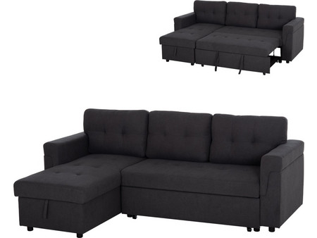 HomeMarkt Sal Γωνιακός Καναπές Κρεβάτι Αναστρέψιμη Γωνία Μαύρος 213x136x84cm HM3310.11