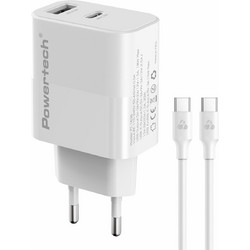 Powertech PT-1636 Φορτιστής με Καλώδιο USB-C με Θύρα USB-A & Θύρα USB-C 30W Power Delivery