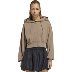 Adidas Essentials Contemporary Γυναικεία Ζακέτα Φούτερ Κοντή με Κουκούλα και Φερμουάρ Καφέ KF6246
