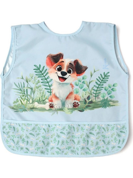 Kiokids Dog Αδιάβροχη Σαλιάρα Ποδιά Πλαστική με Αυτοκόλλητο & Τσέπη 4m+ Γαλάζια