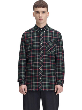 Fred Perry Ανδρικό Πουκάμισο Βαμβακερό Καρό Μακρυμάνικο Κανονική Γραμμή Navy Μπλε M3720-Z89