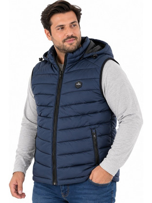 Double Αμάνικο Ανδρικό Μπουφάν Χειμωνιάτικο Puffer Navy Μπλε SMJK-2104
