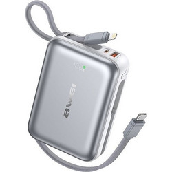 Awei C04 Power Bank 10000mAh 45W με Ενσωματωμένα Καλώδια USB-C & Lightning Silver
