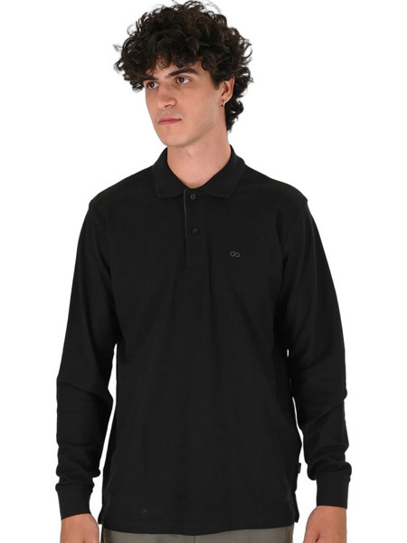 Double Ανδρική Μπλούζα Polo Μακρυμάνικη Μαύρη 262PS-3097