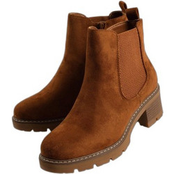 Sabino Γυναικεία Μποτάκια Chelsea Suede Καφέ με Χοντρό Χαμηλό Τακούνι JF2563901