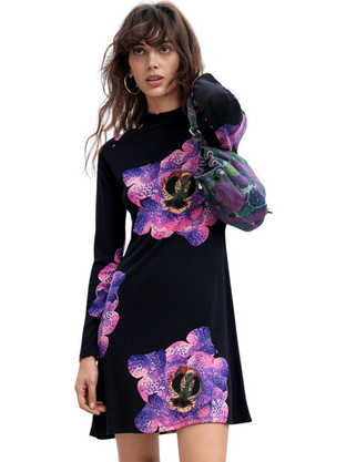 Desigual Mini Καθημερινό Φόρεμα Floral Μεταξωτό Μαύρο 26WWVK03-2000