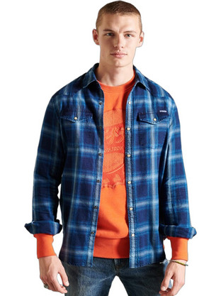 Superdry Ανδρικό Πουκάμισο Βαμβακερό Καρό Μακρυμάνικο Κανονική Γραμμή Overshirt Μπλε M4010461A-6IN