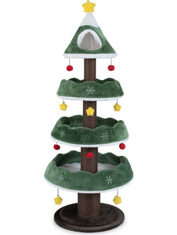 Costway Xmas Tree Γατόδεντρο με Ονυχοδρόμιο 4 Επιπέδων Πράσινο 59x59x179cm