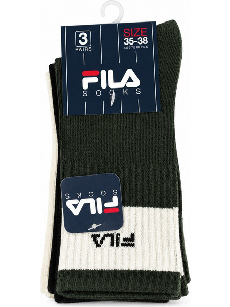 Fila Ανδρικές Κάλτσες Ψηλές με Σχέδια Χακί Ανθρακί Μπεζ 3Pack F8064-527