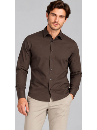 Hugo Ανδρικό Πουκάμισο Βαμβακερό Μακρυμάνικο Slim Fit Καφέ 50556258-903