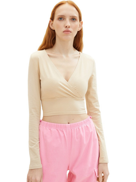 Tom Tailor Γυναικείο Χειμερινό Crop Κρουαζέ Top Μπεζ 1036542-31700