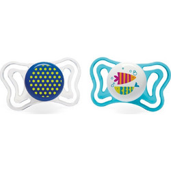 Chicco PhysioForma Light Ανατομικές Ορθοδοντικές Πιπίλες Σιλικόνης 16-36m Ψαράκια Πουά Μπλε 2τμχ