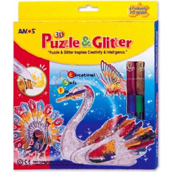 ΧΡΥΣΟΚΟΛΛΑ AMOS 3D PUZZLE + GLITTER ΞΥΛΙΝΟ (6 τμχ)