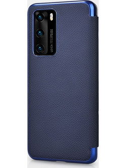 iCarer Grained Series Δερμάτινη Smart Flip Θήκη Huawei P40 - Blue (XHP40003-BU)