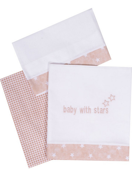 Figlio Bino Stars Σετ Βρεφικά Σεντόνια Λίκνου Βαμβακερά 68x108 Ecru