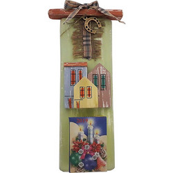 Χειροποίητο Ξύλινο Ημερολόγιο 7x22x5 KWood Art 6505 Φυστικί - Σπίτια Με Μεταλλικό Γούρι Πέταλο