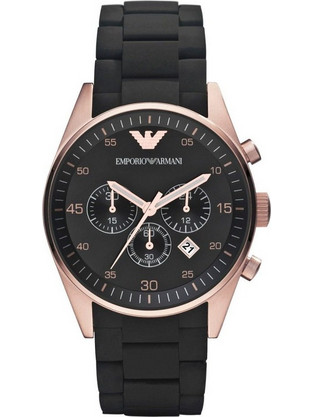 Emporio Armani Ανδρικό Ρολόι Χρονογράφος με Μαύρο Καουτσούκ Λουράκι AR5905