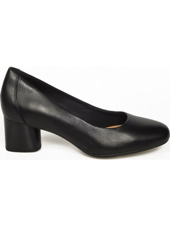 Clarks Γόβες Δερμάτινες με Χοντρό Χαμηλό Τακούνι Μαύρες 26151716