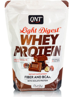 QNT Light Digest Whey Hazelnut Chocolate Πρωτεΐνη Ορού Γάλακτος Γράμμωσης Χωρίς Γλουτένη 500gr
