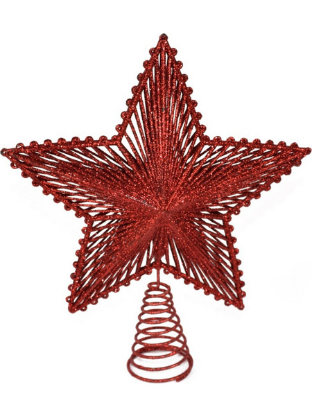 Αστέρι Κορυφή Στολίδι Δέντρου Πλαστικό Κόκκινο Glitter 26x5x20cm Welkhome