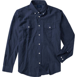 Double Ανδρικό Πουκάμισο Λινό Μακρυμάνικο Slim Fit Navy Μπλε GS-536