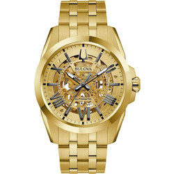 Bulova Sutton Ανδρικό Ρολόι Αυτόματο με Χρυσό Μεταλλικό Μπρασελέ 97A162