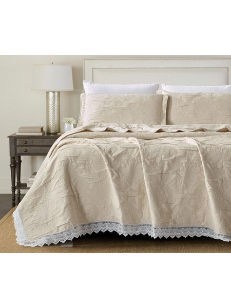 Borea Κουβέρτα Ζακάρ Σετ Rosa Εκρού Υπέρδιπλη 230 x 245 cm + (2) 50 x 70 cm Εκρού