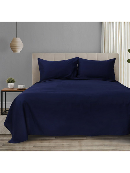 Beauty Home Σετ Σεντόνια Υπέρδιπλα Βαμβακοσατέν με Λάστιχο 165x200+37 Art 12000 Μπλε