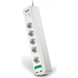 APC Πολύπριζο Ασφαλείας 5 Θέσεων Schuko με 2 USB Θύρες Λευκό (PM5U-GR) (APCPM5U-GR)
