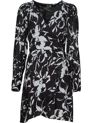 Vero Moda Mini Καθημερινό Φόρεμα Κρουαζέ Μαύρο Λευκό 10282191