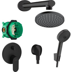 Rebris S Hansgrohe Μοντέρνα Μαύρη Ματ Εντοιχιζόμενη Μπαταρία Ντουζ 2 Εξόδων Στρογγυλή Σετ