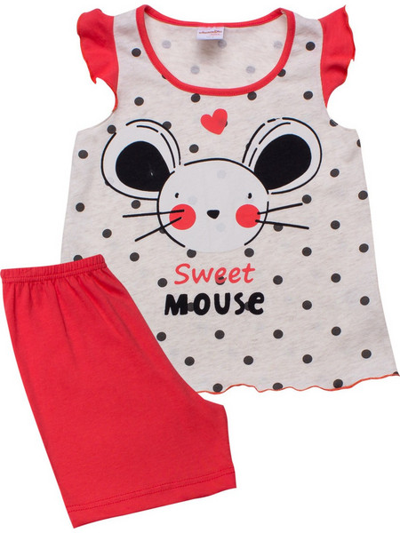Minerva Sweet Mouse Παιδική Πιτζάμα Βαμβακερή Καλοκαιρινή Λευκή Κόκκινη 90-61785-630