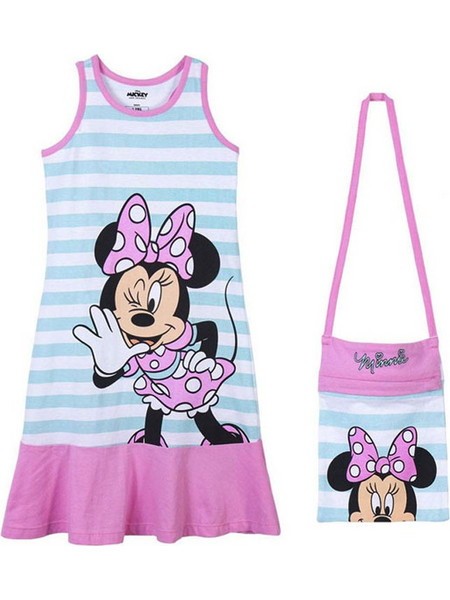 Παιδικό Σετ Φόρεμα με Τσαντάκι Minnie Mouse Ριγέ Γαλάζιο Ροζ Χρώμα