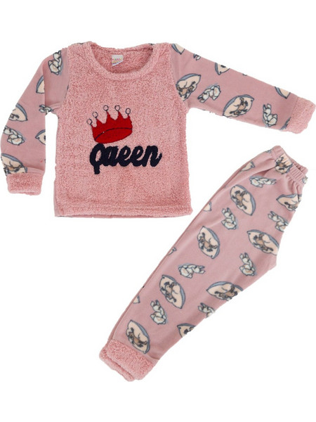 Queen κοριτσίστικη fleece πυτζάμα ροζ W23