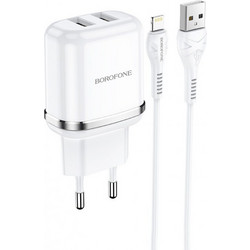 Borofone N4 Φορτιστής με Καλώδιο Lightning με 2 Θύρες USB-A White