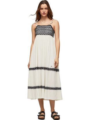 Pepe Jeans Ariel Midi Καλοκαιρινό Καθημερινό Φόρεμα Λευκό PL953230-808