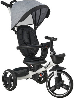 Bebe Stars 360 Spark Τρίκυκλο Ποδήλατο Αναδιπλούμενο με Σκίαστρο & Χειρολαβή για 18+ Μηνών Γκρι