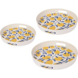 ForHome 922095 Σετ Δίσκοι Bamboo Στρογγυλοί σχέδιο Lemons 3 τεμαχίων Κίτρινο-Λευκό-Μπλε - For Home