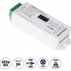 GloboStar 71425 D3-CX Mi-BOXER DC DMX & RDM Dimmer High Speed Controller / Decoder 3 Καναλιών DC 12-24V 3 x 6A 144W - Max 18A 432W - IP20 Μ13 x Π5 x Υ2.5cm - 5 Years Warranty
