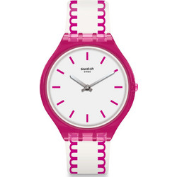 Swatch Skinpunch Γυναικείο Ρολόι με Λευκό Ροζ Καουτσούκ Λουράκι SVOP102