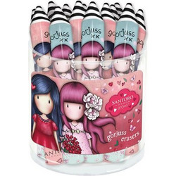 Gorjuss Sparkle & Bloom Pencil Shaped Chunky Eraser in Drum (16 in display = 8 x 2 designs)
