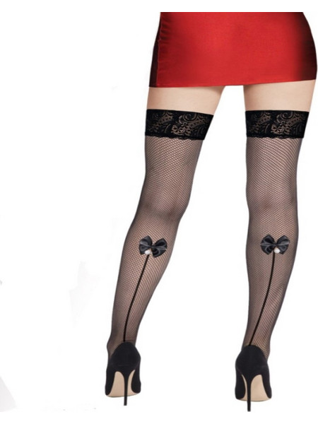 La Lolita Amsterdam Ψηλές κάλτσες Over the Knee σε μαύρο χρώμα δίχτυ με τελείωμα δαντέλας ΜΑΥΡΟ
