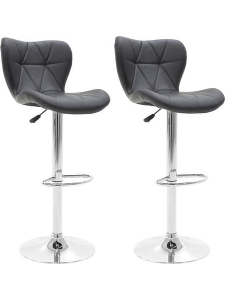 Δύο Σκαμπό μπαρ Pakoworld Coozy (127-000092) πτυσσόμενα μεταλλικά χρωμίου με PVC μαύρα 127-000092