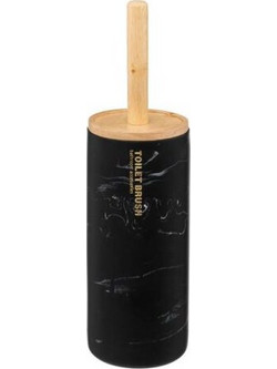 Πιγκάλ Μπάνιου με στρογγυλή βάση, bamboo λαβή και εφέ μάρμαρο, σε μαύρο χρώμα, 10.5x38 cm
