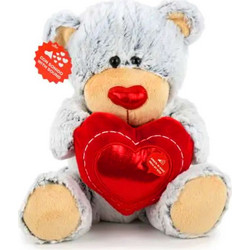 Αρκουδάκι Γκρι Με Κόκκινη Καρδιά και Ήχο Happy Valentines Λούτρινο 30cm