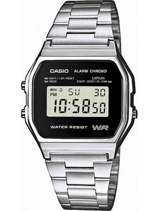 Casio Vintage Ψηφιακό Ανδρικό Ρολόι Χρονογράφος με Ασημί Μεταλλικό Μπρασελέ A-158WEA-1EF
