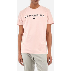 LA MARTINA T-SHIRT ΛΑΙΜΟΚΟΨΗ ΡΟΖ 100%ΒΑΜΒΑΚΙ ΜΕ ΣΤΑΜΠΑ LOGO ΕΜΠΡΟΣ ΚΑΝΟΝΙΚΗ ΓΡΑΜΜΗ